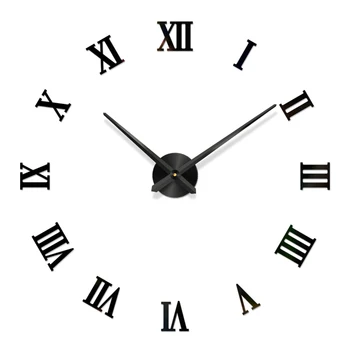 

1 Set Wall Clock Modern DIY Large Wall Clock Big Watch Decal 3D Sticker Roman Numerals Home Decor Adjustable Silent Movement