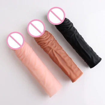 Realistic Penis Sleeve Extender Reusable Condoms Silicone Dick Enlarger Sheath Delay Ejaculation Sex Toys for Men 19CM 3