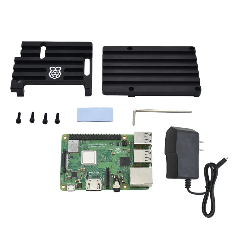 Для Raspberry Pi 3 Model B+(Plus) плата+ алюминиевый корпус с ЧПУ+ адаптер питания 5V 2.5A с Wifi и комплект Bluetooth Us Plug