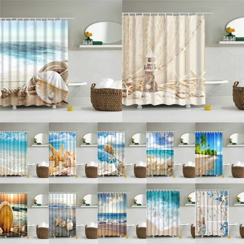 

seascape beach shower curtains bathroom shower curtain 3D fabric shower curtain waterproof shower curtain cortina de ducha