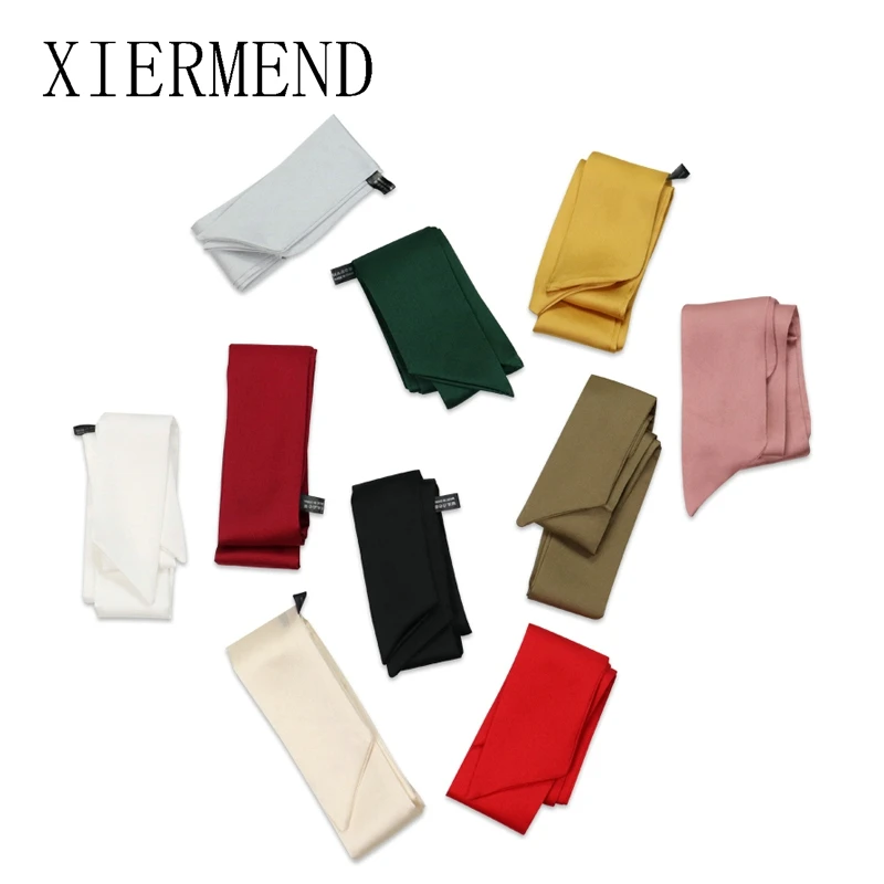 Neue Lange Tasche Schal Frauen Haar Band Dame Zubehör Solide Dünne Schals Stirnband Satin Band Krawatte Dekorative Tasche Schals – Detail 1