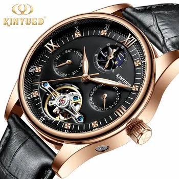 

KINYUED 2020 New Men's Automatic Mechanical Watch Male Calendar WristWatch Moon Phase Tourbillon Steel Watch Waterproof Clock
