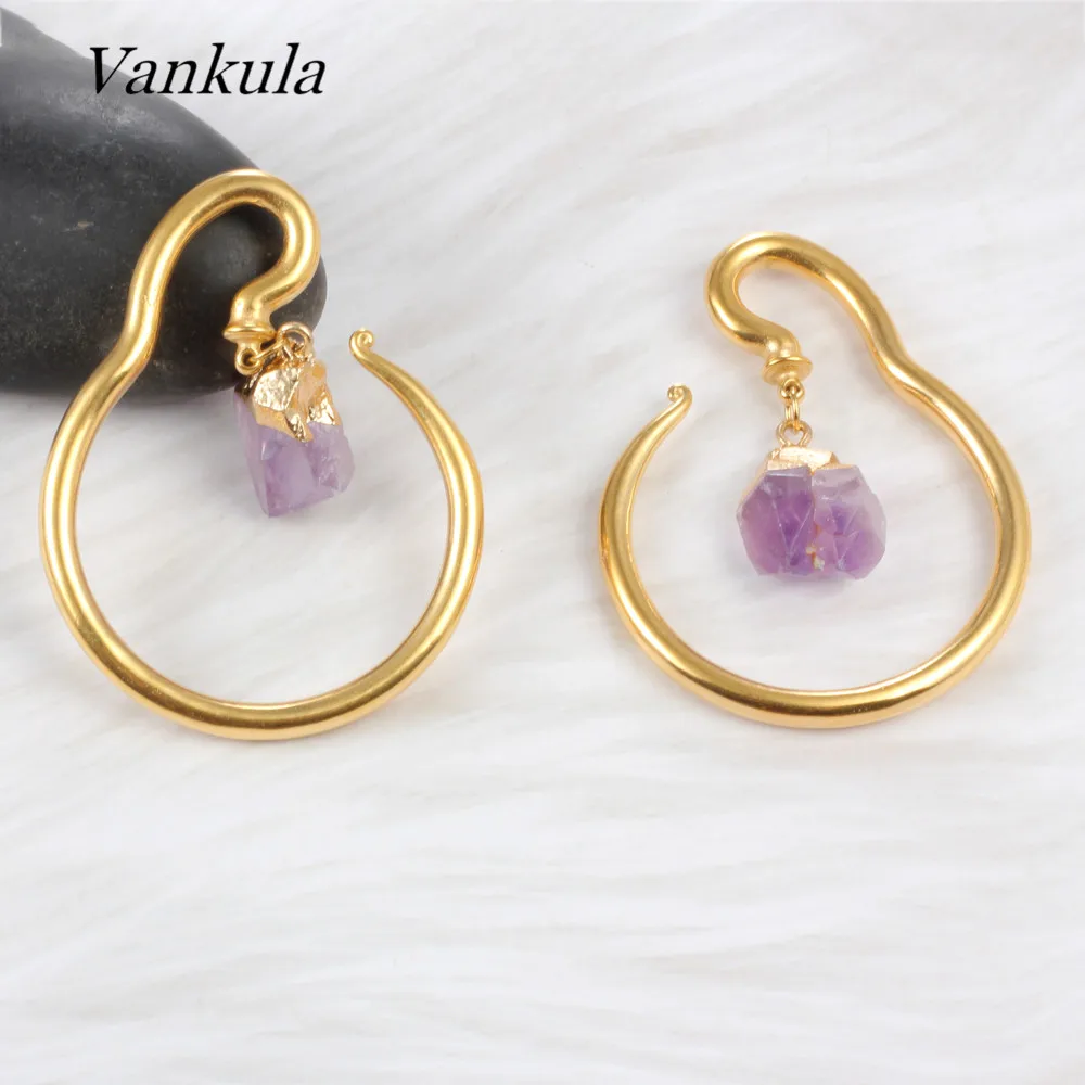 Vankula 2PCS 2021 Fashion Natural Stone Ear Weights Stainless Steel Plugs Hooks Gauges Expander Body Piercing Jewelry Earring