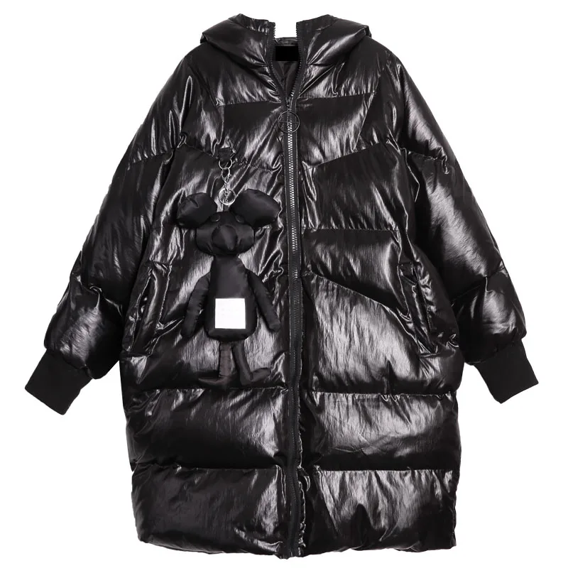 black LJT4459 XITAO ПУ толстые длинные парки женские модные новые осенние с капюшоном воротник карман плюс размер плиссированные элегантные парки для национальных групп LJT4459 - Цвет: black LJT4459