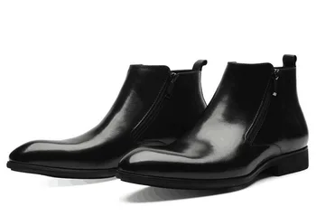 

Ankle Men Shoes Boots Men Leather Boots Double Zipper Leather Pointed Toe Genuine Leather Cow Leather Full Grain Leather Rubber