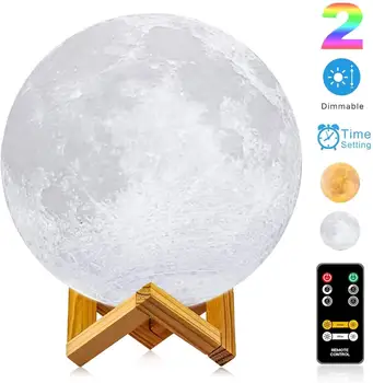 

(9.45 inch) Moon Lamp with Stand,2 Colors Moon Light with Remote & Touch Control & USB Recharge, Timing, Moon Light Lamps