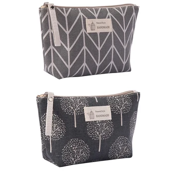 

2 Pcs Women Plaid Travel Cosmetic Bag Handbag Female Zipper Purse Small Make Up Bags, Wishing Tree & Gray Arrow