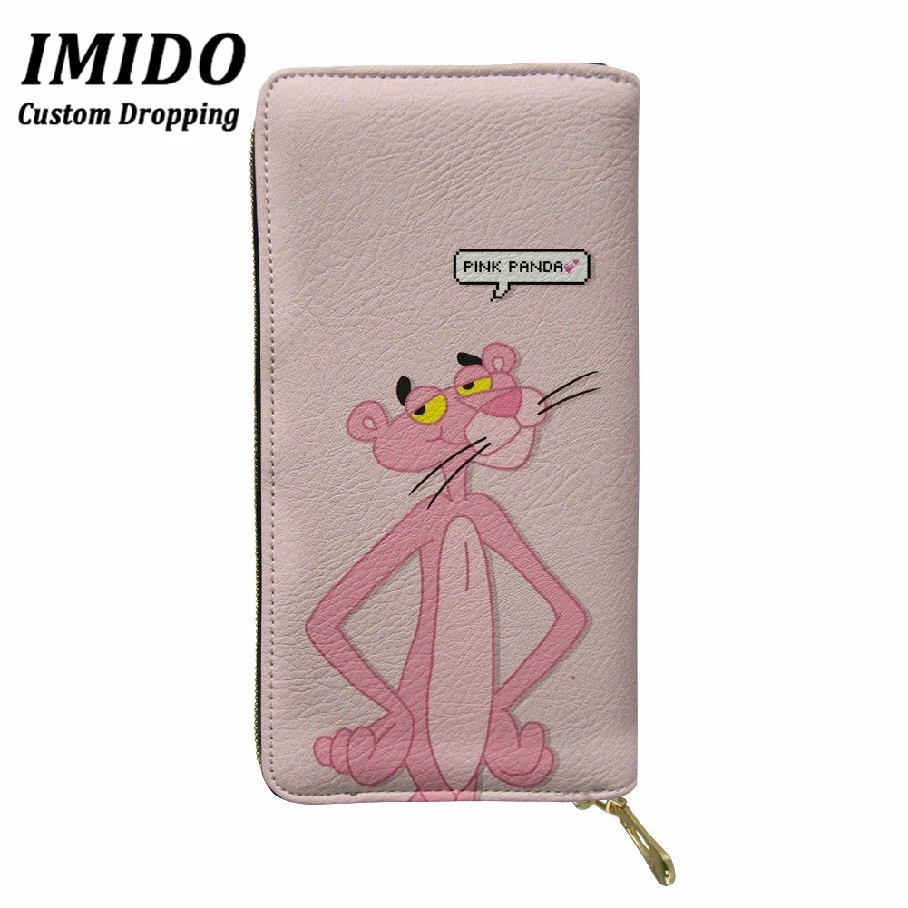 

IMIDO Wallet For Women Cartoon Pink Leopard Printed Cash Waterproof PU Leather Money Purse Red Wallet Designer Wallet Carteras