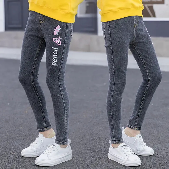 Girl Jeans with Butterfly Print Princess Skinny Jeans Kids 2