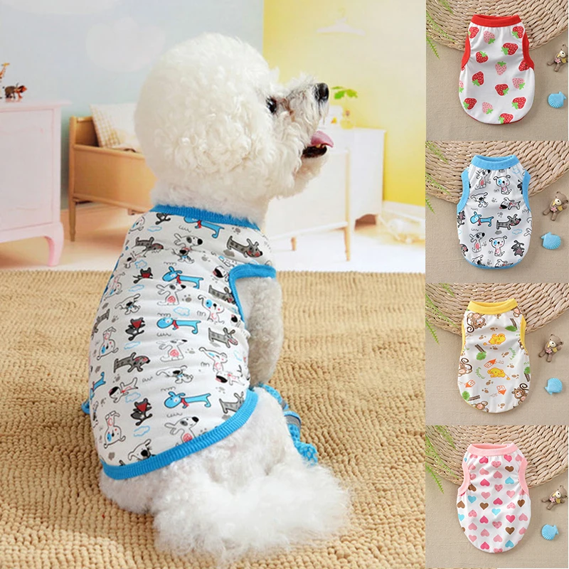Camiseta con estampado de dibujos animados para perro, chaleco para mascotas, camiseta sin mangas de algodón suave para gato, ropa para perro, producto duradero para ropa de cachorro mascota