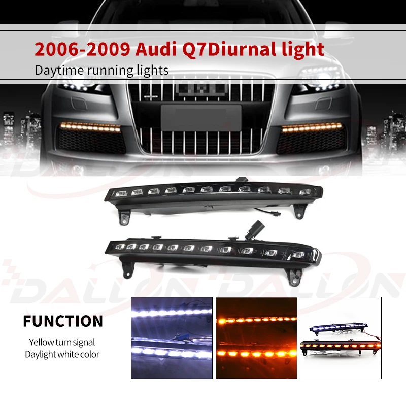 

1Pair 12V LED DRL Daytime Running Lights Daylight For Audi Q7 2006 2007 2008 2009 Fog light with yellow turn Signal