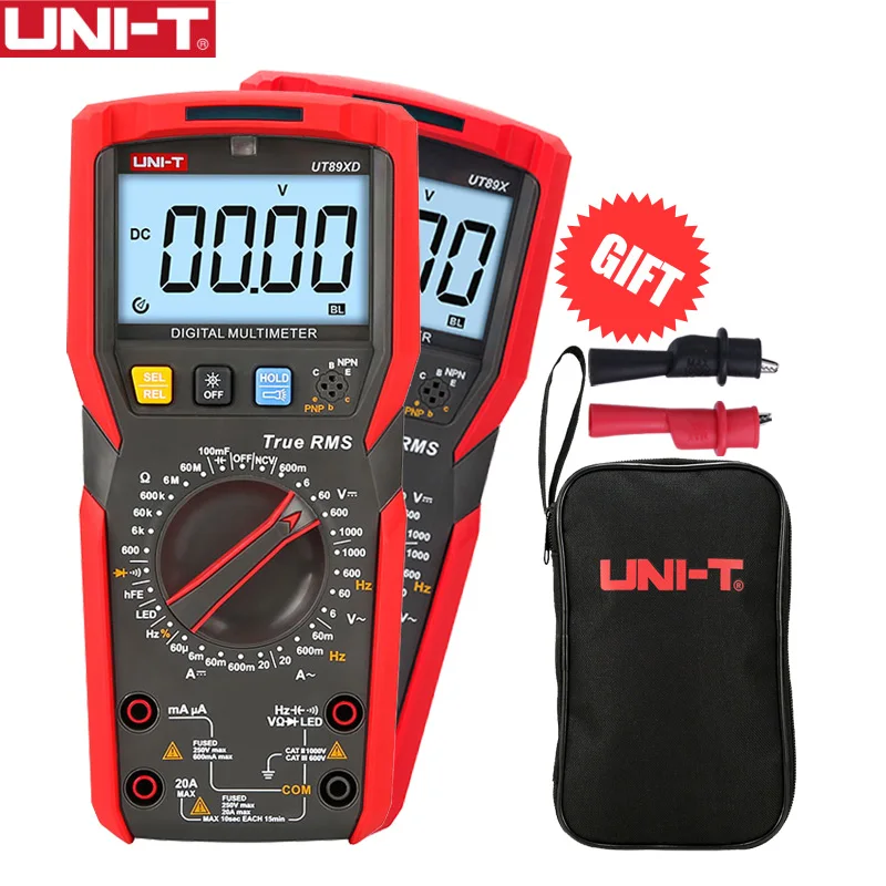 

UNI-T UT89X UT89XD Digital Multimeter True RMS Tester AC DC Voltmeter Ammeter 1000V 20A Capacitance Resistance with Original Bag