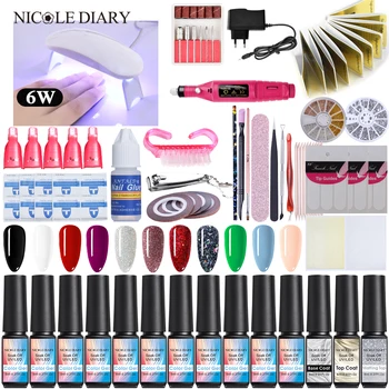 

NICOLE DIARY Nail Set UV LED Lamp Dryer With 14pcs Nail Gel Polish Kit Soak Off Tools Set Electric Nail Drill Tools