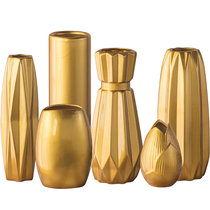 Luxury Europe Gold-plated Ceramic Vase Home Decor Creative Design Porcelain Decorative Flower Vase For Wedding Decoration
