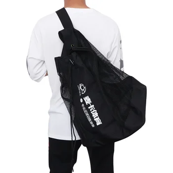 

1pc Sports Ball Bag Large Capacity Drawstring Sling Shoulder Strap Storage Bag Basketball Canvas Mesh Net Pouch Bag