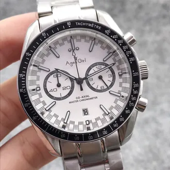 

Classic New Men Japan Quartz Chronograph White Black Dial Watch Speed Racing Luminous Ceramic Sapphire Glass Sport Moon