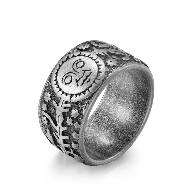 Vintage Human Face Moon and Sun Men Stainless Steel Wide Finger Rings Punk Band Retro Chunky Jewelry Accessories Bijoux | Украшения и