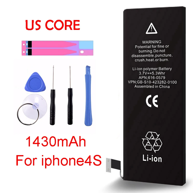 

QrxPower Superior Quality Real Capacity 1430mAh Replacement Li-ion Battery With Tools for iphone 4s 0 Cycle 1 year warranty