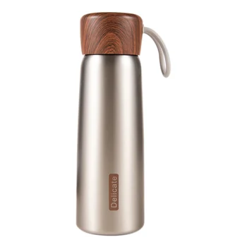 

Stainless Steel Wood Cover Cup Hot Cup Large Capacity Vacuum Cup And Tea Leak Portable Vacuum Flask Silver