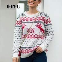 ##Special Price GIYU Elk Printed Patchwork Knitted Sweater Loose Autumn Winter Jumpers O Neck Christmas Pullover sueter mujer invierno ##Special Price GIYU Elk Printed Patchwork Knitted Sweater Loose Autumn Winter Jumpers O Neck Christmas Pullover sueter mujer invierno