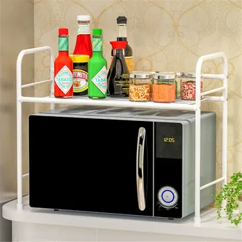 

1pcs Metal Multifunctional Microwave Oven Shelf Rack Spice Organizer Desktop Double Layers Kitchen Bathroom Storage Holder White