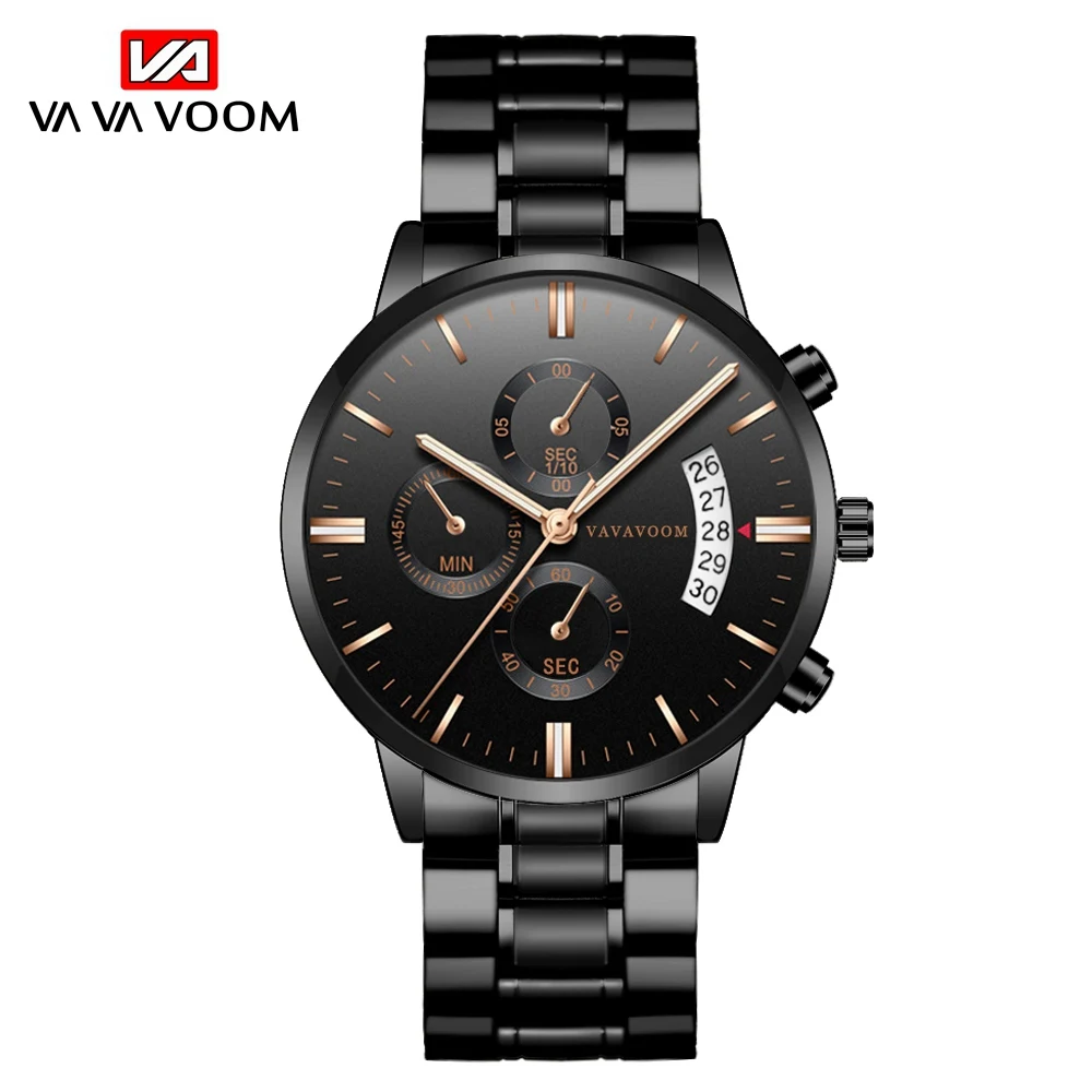 

Men's Watches Classic Design Top Brand Luxury Fashion Black Stainless Steel Waterproof Calendar Quartz Watches Relogio Masculino