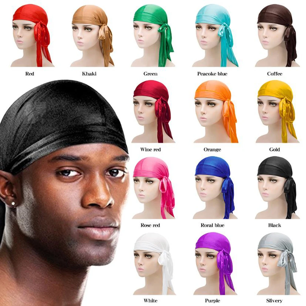 

Unisex Silky Durag Long Tail And Wide Straps Waves For men Solid Wide Doo Rag Bonnet Cap Comfortable Sleeping Hat