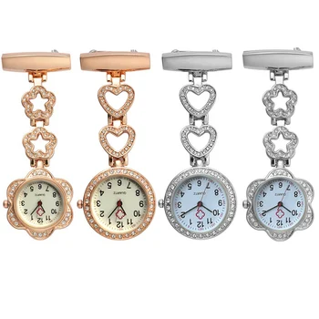 

Fashion Women Pocket Watch Clip-on Heart/Five-pointed Star Pendant Hang Quartz Clock For Medical Doctor Nurse Watches EIG88