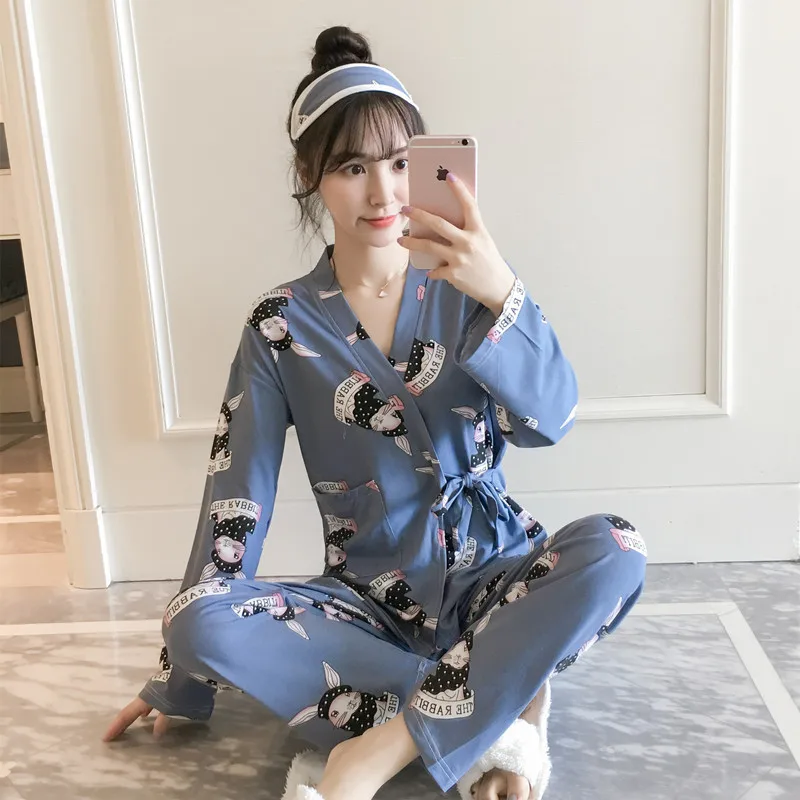 

Spring And Autumn Japanese-style Kimono Sweet Set Long-sleeved Cardigan Pure Cotton Pajamas Women's Hipster Cute Loose-Fit Home