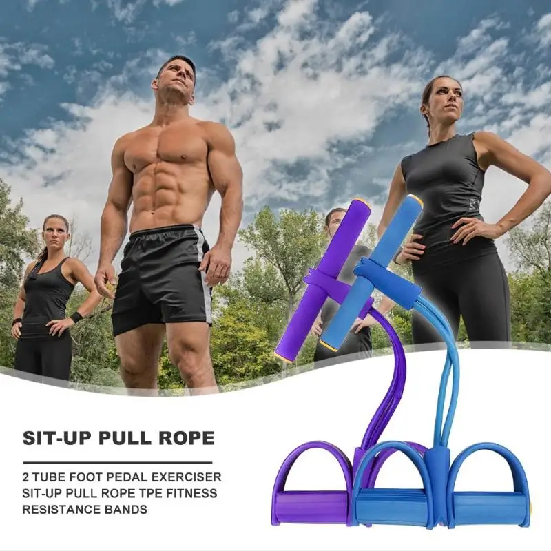 2 Tube Workout Fitness Resistance Band Elastic Sit-up Pull Rope for Men Women Indoor Outdoor Bodybuilding Essential Supplies