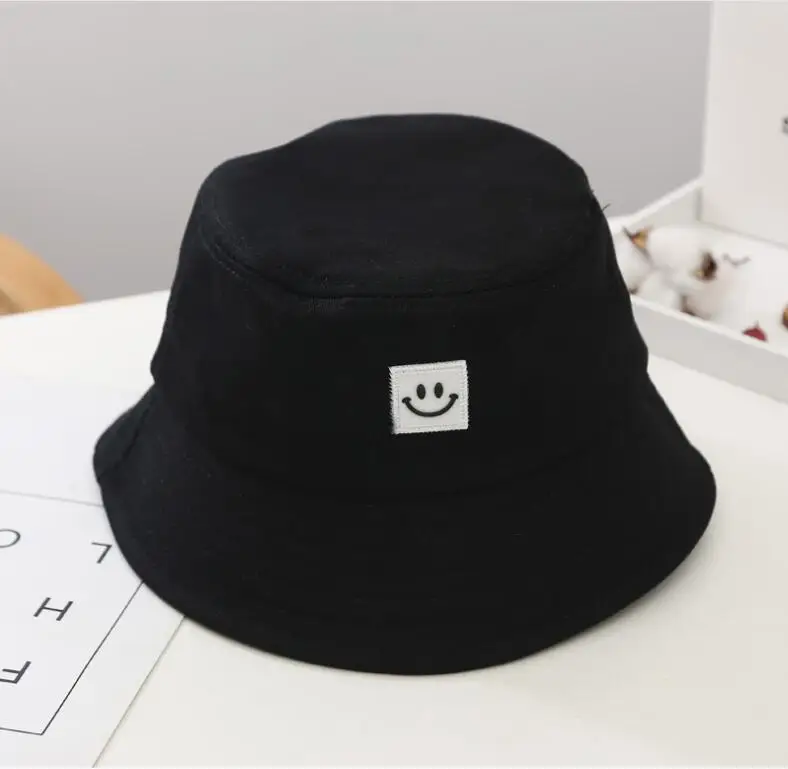 kids black Новинка, детская Панама со смайликом, универсальные кепки в простом стиле, Детская шляпа bob, летняя модная шляпа от солнца - Цвет: kids black
