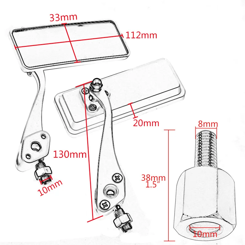 Черный антибликовый прямоугольный Руль заднего вида крепление боковые зеркала 8 мм 10 мм для Кафе Racer Bobber Chopper Мотоцикл Запчасти