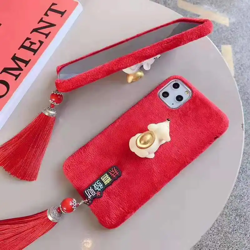 Red Tassels Warm Cloth iphone cases for 11 pro 7 6 6s 8 plus Cute Rat Bracket soft case X XR XS MAX Shell |