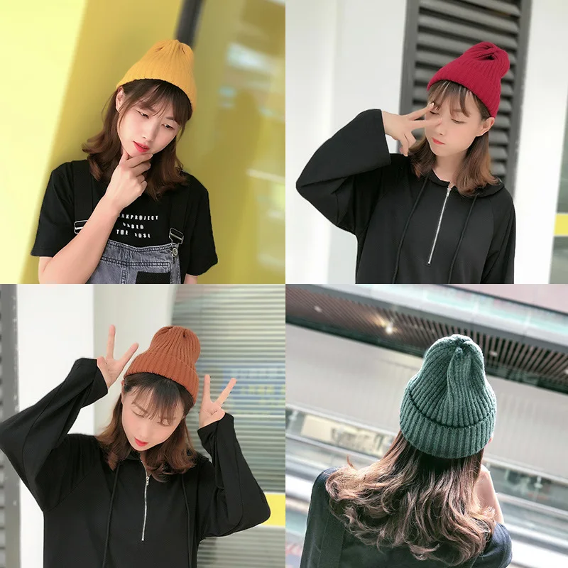 

New outdoor women warm hat ladies autumn and winter models Korean fashion wild casual mohair knit wool hat men Skullies beanies