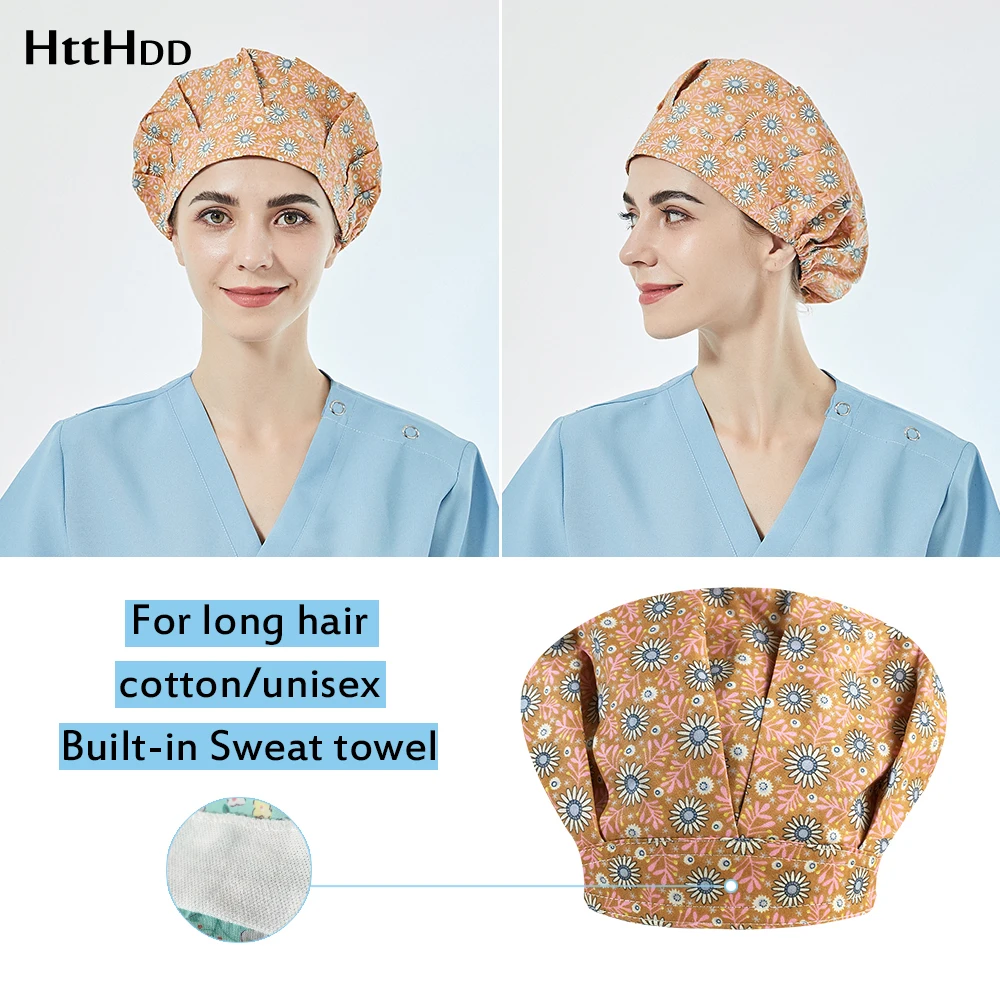 

Beautician Dustproof Scrub Cap Printing Working Hat 100% Cotton Women Men Cooking Chef Caps laboratory pet shop Scrub Puffy hat