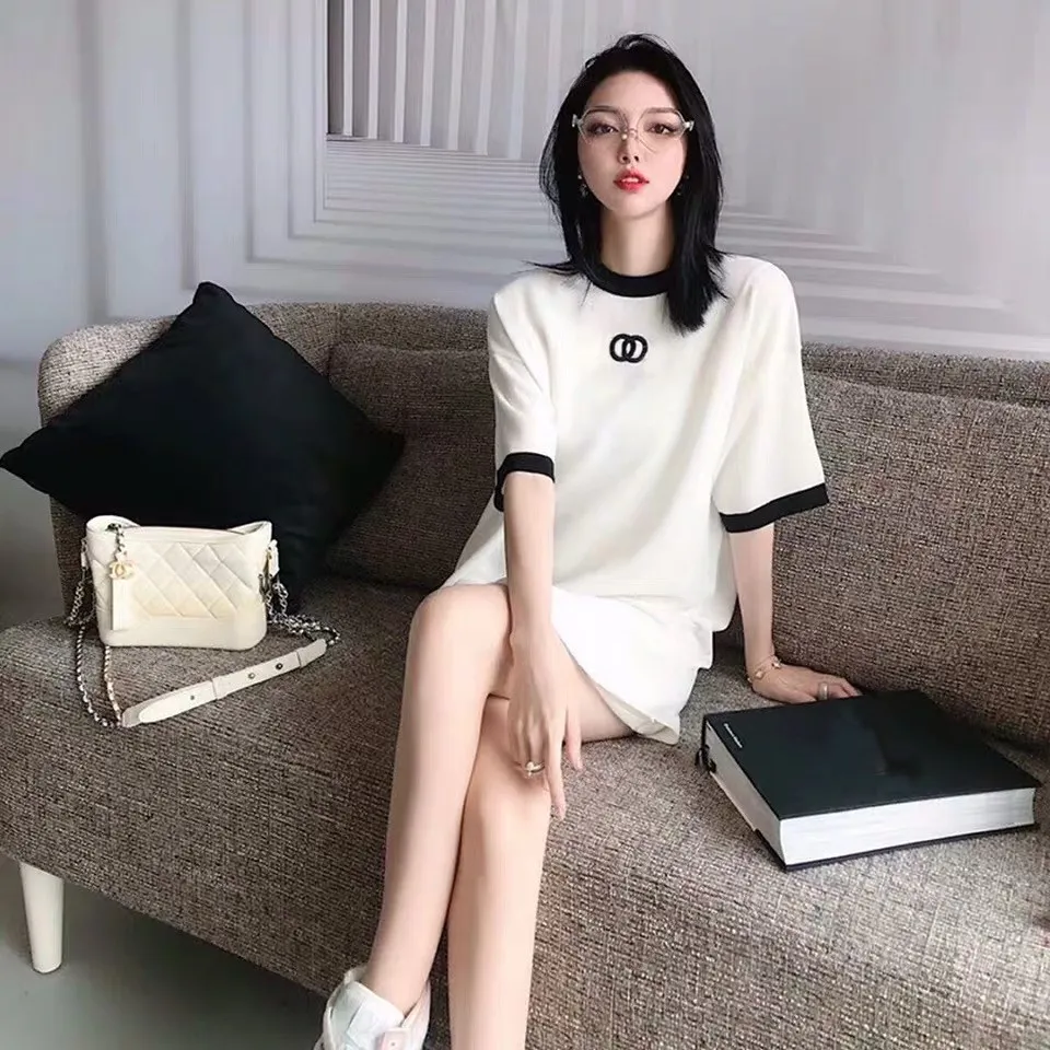 

Women's Casual HongKong Style Mini Dress Solid O-Neck Short Sleeves Women Straight Mini Dresses Spring Summer 2021