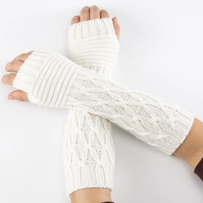 Winter Women Arm Warmer Knitted Sleeve Long Knitted Fingerless Gloves Casual Warm Soft Female Mittens Gloves 