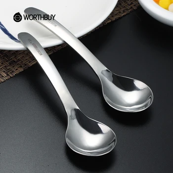 

WORTHBUY 2 Pcs/Set Kitchen Soup Spoon 304 Stainless Steel Dinner Spoon With Long Handle Chinese Silver Serving Table Spoons Set