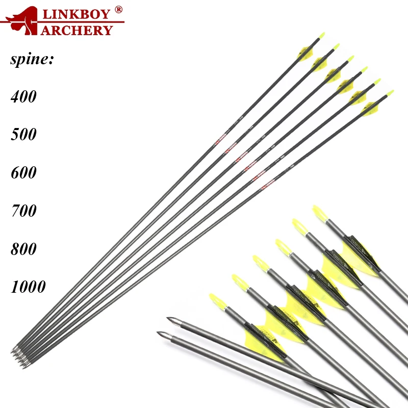 Linkboy Archery Carbon Arrows Sp400-1000 1.75'' Vanes 80gr Broadhead Archery for Recurve Bow Hunting Accessories 12Pcs