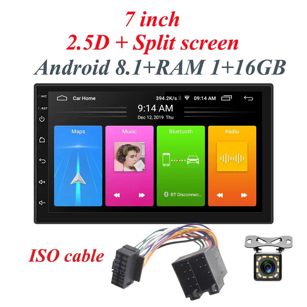 Android 8,1 автомобильное радио стерео gps навигация Bluetooth wifi Универсальный 7 ''2din 2.5D ips автомобильное радио стерео четырехъядерный мультимедиа - Цвет: iso