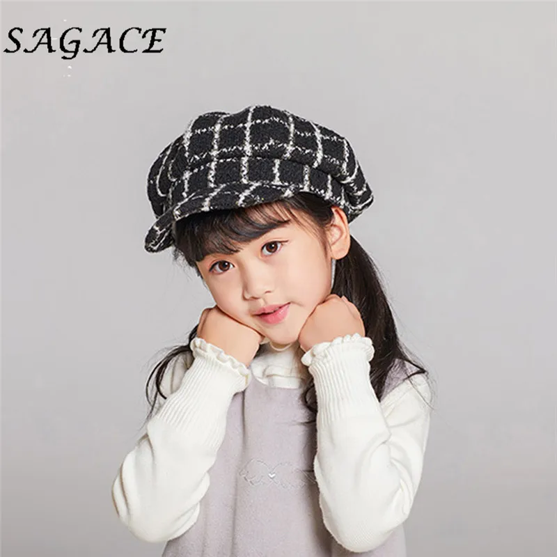 SAGACE hats girls Winter Beret Hat linen Painter Vintage Beret cap children autumn Winter hat Fashion Dome Bare Plaid caps