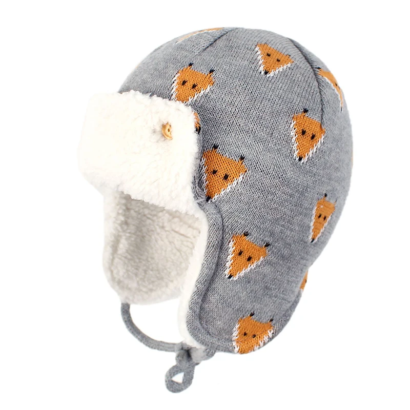Зимняя шапка-бомбер для мальчиков и девочек; вязаная шапка; Детская осенняя шапка с ушками; Теплая Лыжная шапка из хлопка и флиса; уличная одежда для малышей