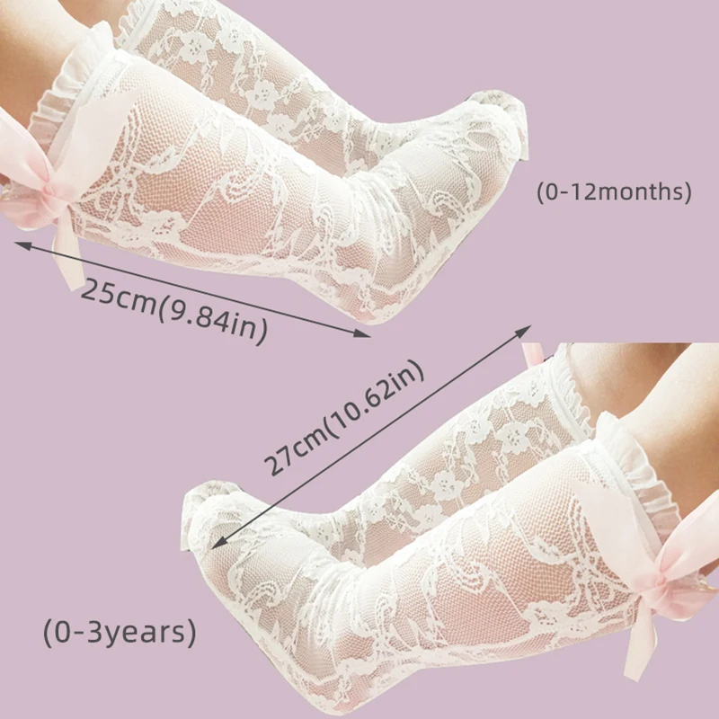 Kids Socks Solid Color Baby Girls Socks Cute White Lace Infant Knee High Socks Summer Breathable Newborn Girls Long