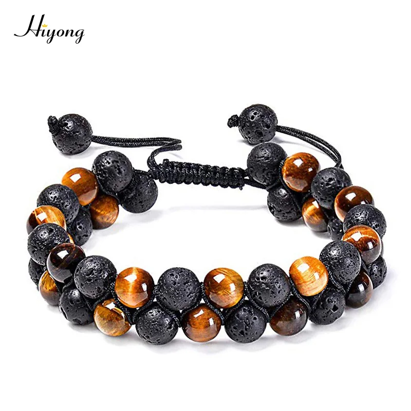 Tiger eye 18 HIYONG 8 мм браслет из камня тигровый глаз плетеный браслет регулируемый черный матовый Шарм целебный баланс бусины Йога браслет для мужчин - Окраска металла: Tiger eye 18