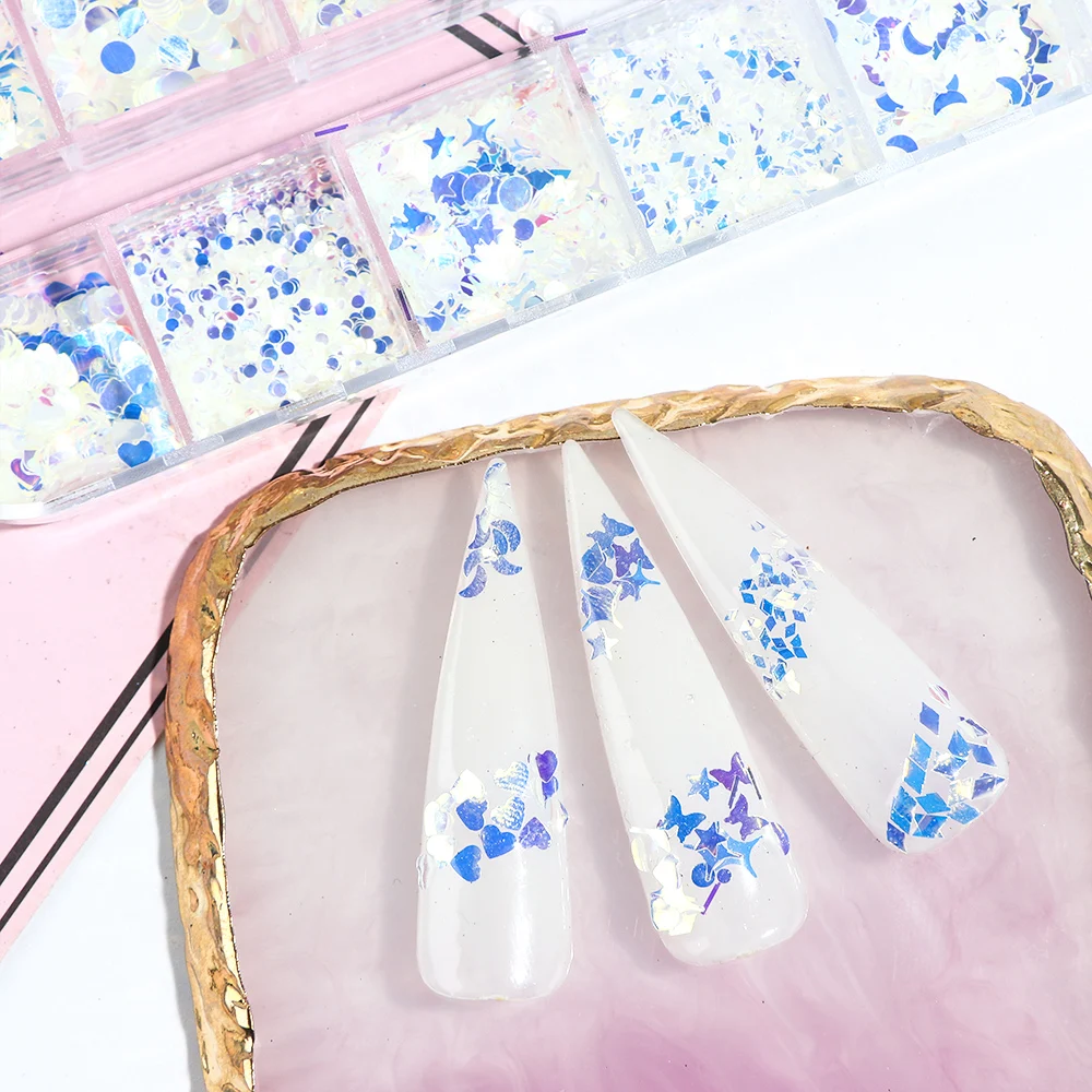 blue nail art glitter
