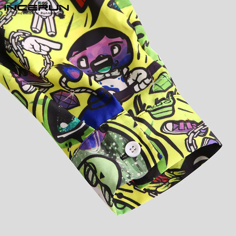 Autumn Fashion Men's Shirts Cartoon Printed Lapel Long Sleeve Casual Blouse Button Hawaiian Funny Shirts Men Camisa INCERUN
