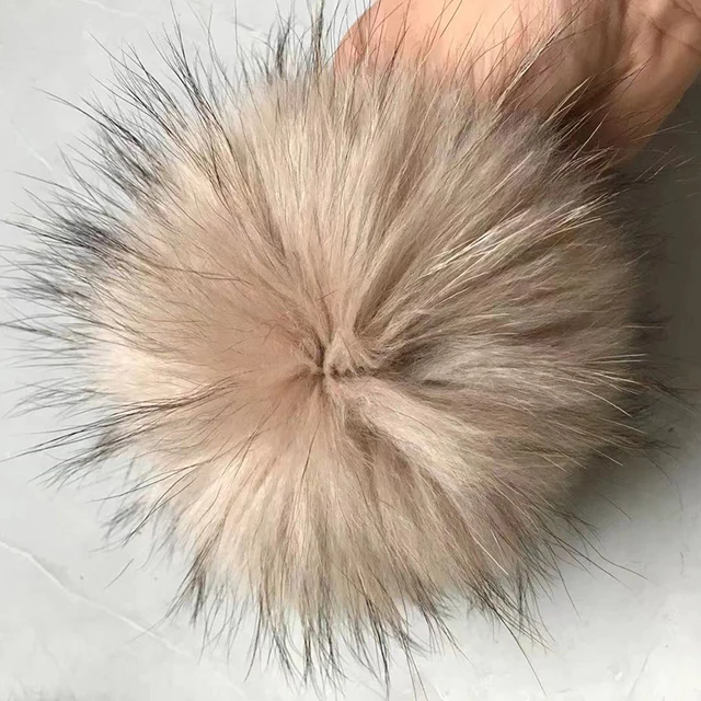 Nature Fur Pompom Fur Pom With Button DIY Fox Pompom Balls  Fur Pompon Fox Raccoon Pom Pom For Scarves Hats Bags  Accessories 