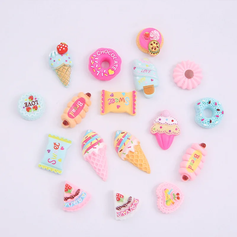 100pcs/Lot Wholesale Fashion Cute Resin Candy Dessert Icecream Gradient Pendant Charm For Woman Girl Cartoon Jewelry Finding DIY