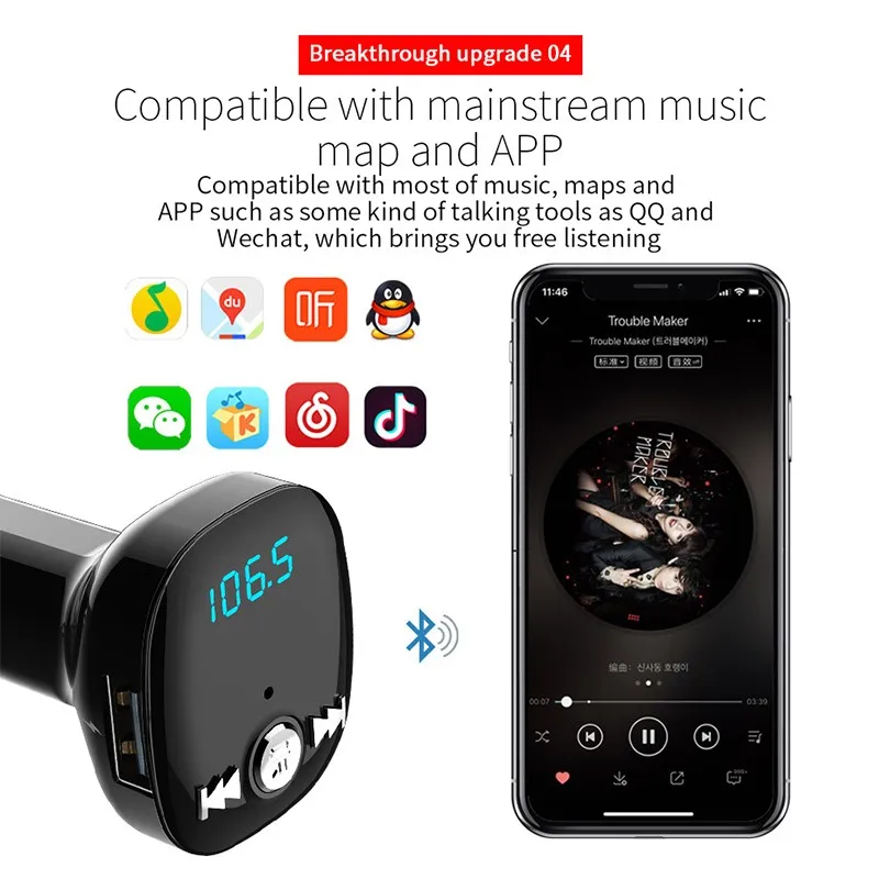 Автомобильный fm-передатчик Bluetooth беспроводной MP3 музыкальный плеер стерео двойной USB быстрая зарядка громкой связи вызов U диск TF кард-ридер