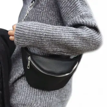 

Fashion Waist Fanny Pack Women PU Leather Belt Zipper Waist Bag Chest Tote Purse(Black)